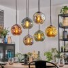 Ripoll hanging light, globe light, pendant light blue, chrome, gold, green, coppery, Smoke-coloured, 6-light sources