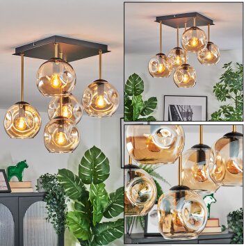 Ripoll ceiling light, globe light gold, black, 5-light sources