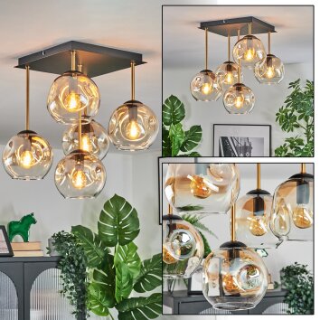 Ripoll ceiling light, globe light gold, black, 5-light sources