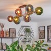 Gastor ceiling light, globe light blue, chrome, green, coppery, Smoke-coloured, 10-light sources