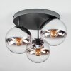 Gastor ceiling light, globe light chrome, clear, Smoke-coloured, 3-light sources
