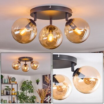 Gastor ceiling light, globe light 25 cm Amber, 3-light sources
