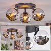 Koyoto ceiling light, globe light chrome, Smoke-coloured, 3-light sources