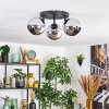 Koyoto ceiling light, globe light chrome, Smoke-coloured, 3-light sources