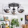 Koyoto ceiling light, globe light chrome, Smoke-coloured, 3-light sources