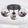 Koyoto ceiling light, globe light chrome, Smoke-coloured, 3-light sources
