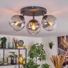 Koyoto ceiling light, globe light clear, Smoke-coloured, 3-light sources