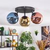 Ripoll ceiling light, globe light blue, gold, coppery, 3-light sources