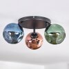 Ripoll ceiling light, globe light blue, green, coppery, 3-light sources
