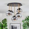 Koyoto ceiling light, globe light brass, black, 5-light sources