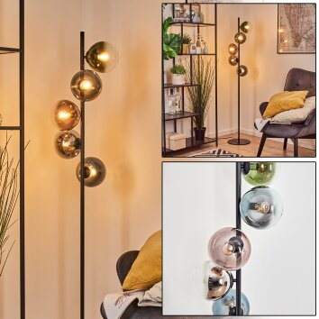 Gastor globe light, floor lamp 33 cm blue, chrome, green, clear, coppery, Smoke-coloured, 5-light sources