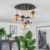 Koyoto ceiling light, globe light brass, black, 5-light sources