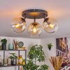 Koyoto ceiling light, globe light Amber, clear, 3-light sources