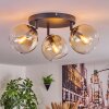 Koyoto ceiling light, globe light Amber, clear, 3-light sources
