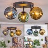 Ripoll ceiling light, globe light blue, gold, green, 3-light sources