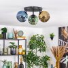 Ripoll ceiling light, globe light blue, gold, green, 3-light sources