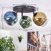Ripoll ceiling light, globe light blue, gold, green, 3-light sources