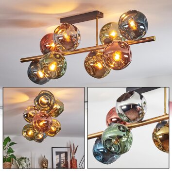 Ripoll ceiling light, globe light gold, black, 8-light sources