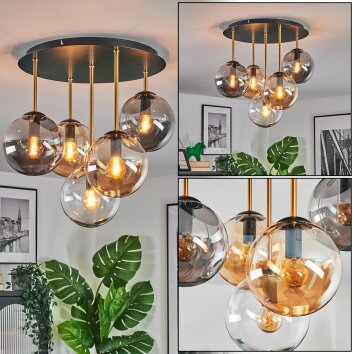 Gastor ceiling light, globe light brass, black, 5-light sources