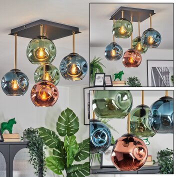 Ripoll ceiling light, globe light gold, black, 5-light sources