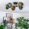 Koyoto ceiling light, globe light 59 cm blue, gold, green, clear, 6-light sources
