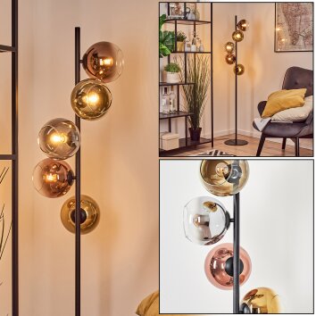 Koyoto globe light, floor lamp 33 cm gold, clear, coppery, Smoke-coloured, 5-light sources