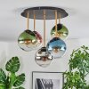 Gastor ceiling light, globe light brass, black, 5-light sources