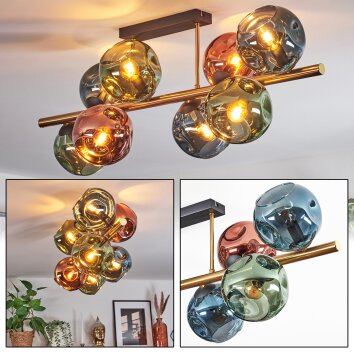 Ripoll ceiling light, globe light gold, black, 8-light sources