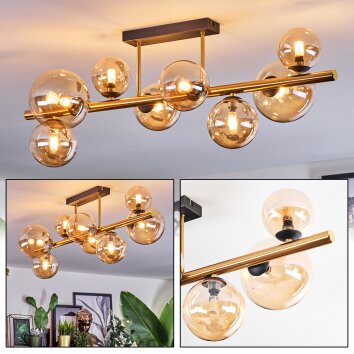 Chehalis ceiling light, globe light gold, black, 8-light sources