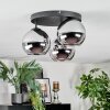Koyoto ceiling light, globe light 30 cm chrome, Smoke-coloured, 3-light sources