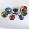 Koyoto ceiling light, globe light 59 cm blue, green, coppery, 6-light sources