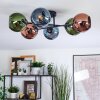 Koyoto ceiling light, globe light 59 cm blue, green, coppery, 6-light sources