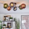 Koyoto ceiling light, globe light 59 cm blue, green, coppery, 6-light sources