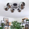 Koyoto ceiling light, globe light 59 cm chrome, Smoke-coloured, 6-light sources