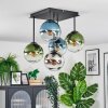 Gastor ceiling light, globe light 37 cm blue, chrome, green, clear, Smoke-coloured, 5-light sources