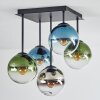 Gastor ceiling light, globe light 37 cm blue, chrome, green, clear, Smoke-coloured, 5-light sources