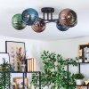 Koyoto ceiling light, globe light 59 cm blue, green, coppery, 6-light sources