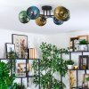 Koyoto ceiling light, globe light 59 cm blue, gold, green, 6-light sources