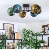 Koyoto ceiling light, globe light 59 cm blue, gold, green, 6-light sources