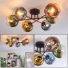 Koyoto ceiling light, globe light 59 cm blue, gold, green, clear, coppery, 6-light sources