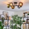 Koyoto ceiling light, globe light 59 cm blue, gold, green, clear, coppery, 6-light sources