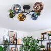 Koyoto ceiling light, globe light 59 cm blue, gold, green, clear, coppery, 6-light sources