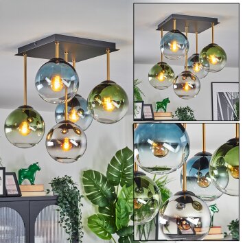 Gastor ceiling light, globe light gold, black, 5-light sources