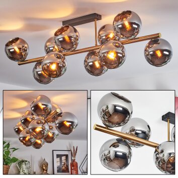 Koyoto ceiling light, globe light gold, black, 10-light sources