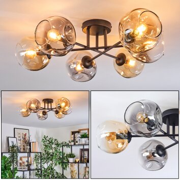 Ripoll ceiling light, globe light Amber, clear, Smoke-coloured, 6-light sources