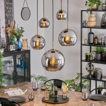 Koyoto hanging light, globe light, pendant light gold, black, 5-light sources