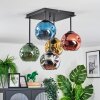 Ripoll ceiling light, globe light blue, chrome, gold, green, coppery, Smoke-coloured, 5-light sources