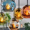 Ripoll ceiling light, globe light blue, chrome, gold, green, coppery, Smoke-coloured, 5-light sources