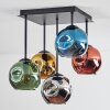 Ripoll ceiling light, globe light blue, chrome, gold, green, coppery, Smoke-coloured, 5-light sources