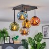 Ripoll ceiling light, globe light blue, chrome, gold, green, coppery, Smoke-coloured, 5-light sources